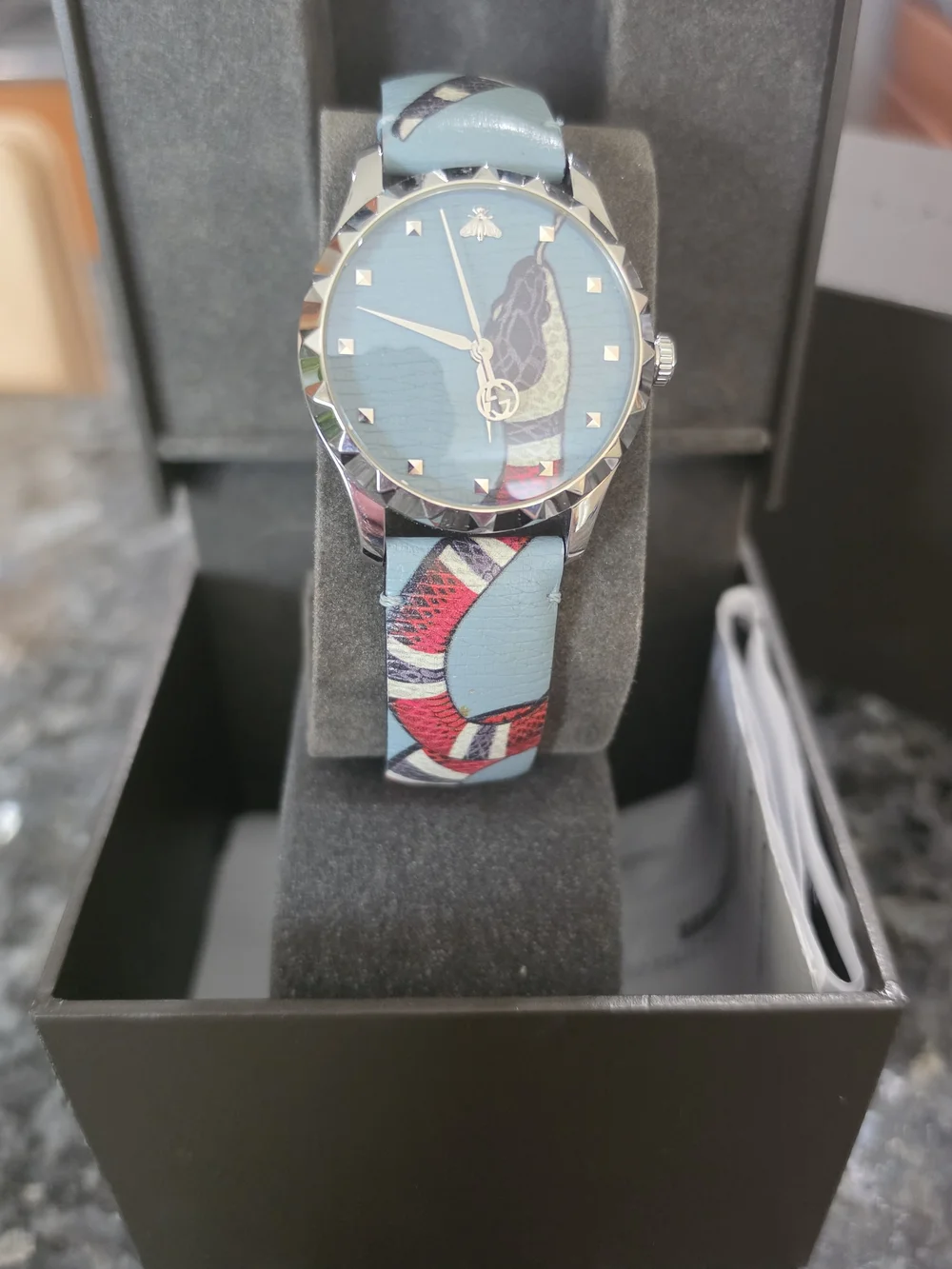 Gucci G-Timeless Unisex Kingsnake Head Print Stainless Quartz Watch